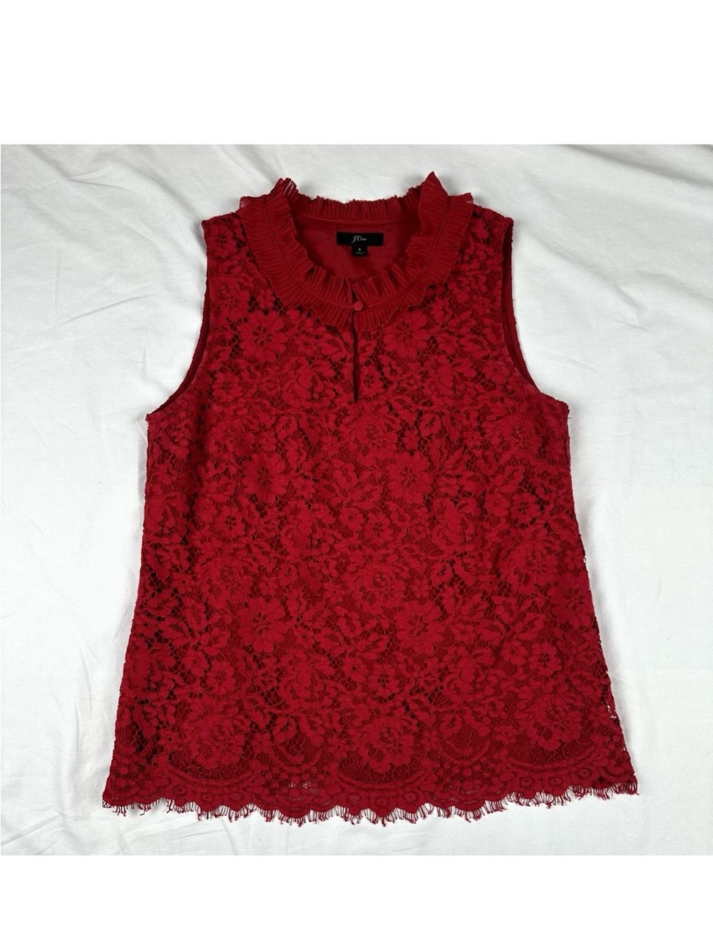 J Crew Lace Sleeveless Ruffled Neck Top